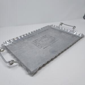 Cromwell Hand Wrought Aluminum Tray 1950s Hammered Fruit Flowers 19"L x 12"W